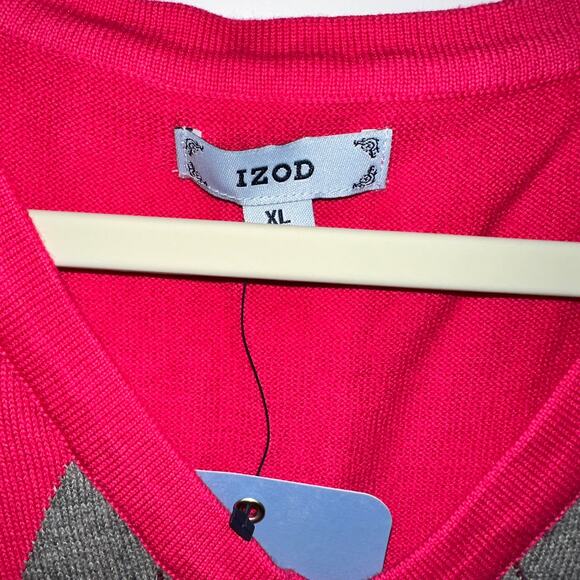 IZOD Vibrant Dark Pink With Gray Light Pink Arygle Print Sleeveless Sweater XL - Picture 4 of 4